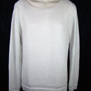 White House Black Market Metallic-Foil White Sweater ~ Large